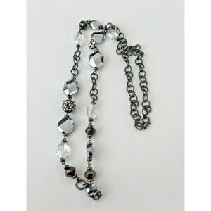 Pewter Color Chain & Beaded Rhinestone‎ Necklace 36" Women Party Jewelry